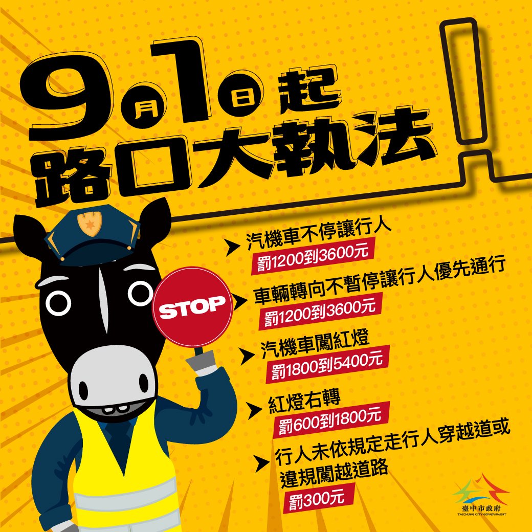 9月1日起，連續1個月路口安全大執法，台中市政府警察局強化多元宣導