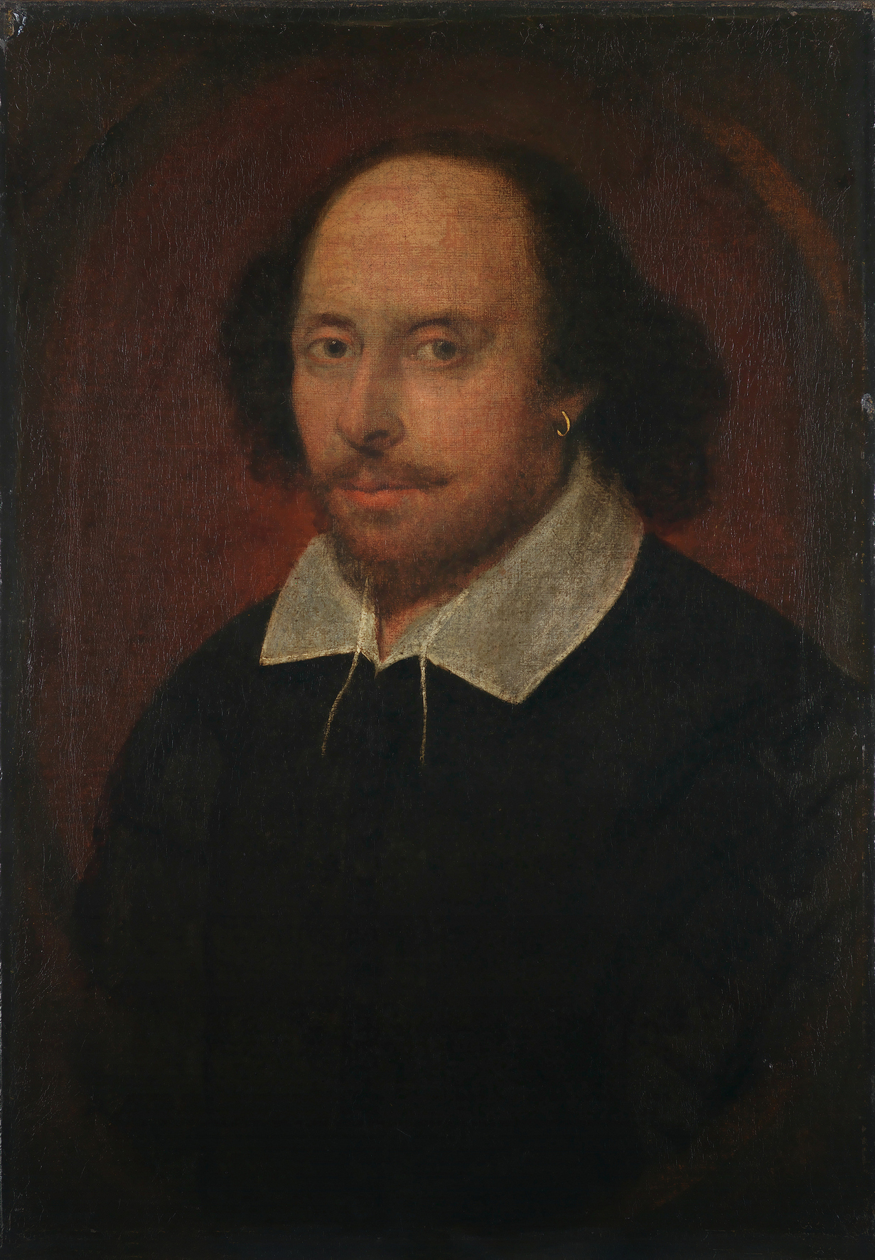 〈威廉．莎士比亞〉，推測與約翰．泰勒有關，於1600-1610創作。圖片版權：英國國家肖像藝廊。