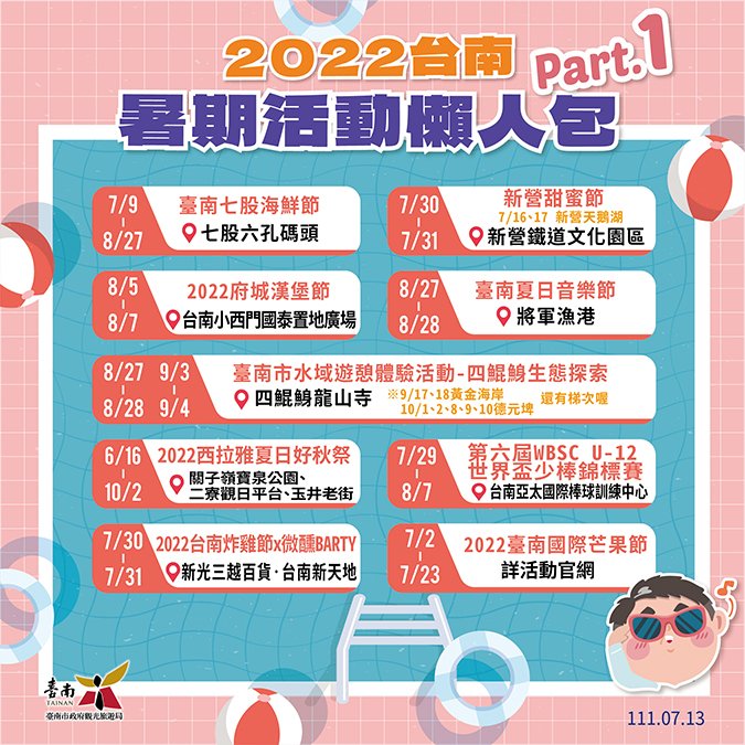 台南暑期 玩水、摸蛤、七夕、音樂、煙火、美食、看展、呷甜甜 7 觀光局 圖卡 2022台南暑期活動懶人包 02