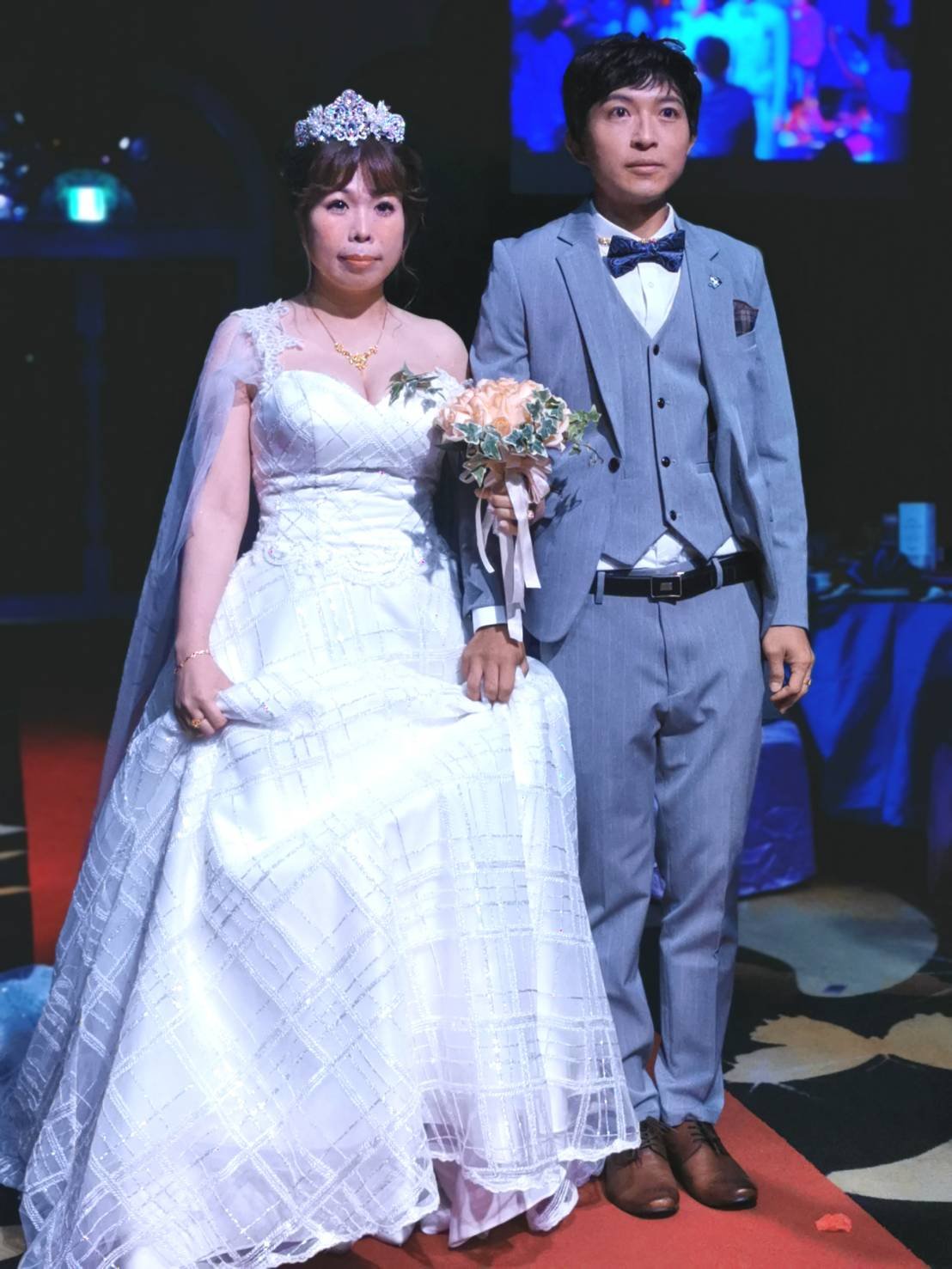 陽光帥哥張芫菘和熱愛運動的謝函吟小姐在潮港城舉行婚宴。（葉志雲攝）