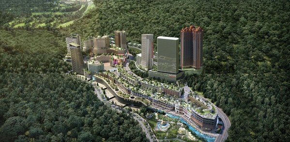 雲頂王城鳥瞰圖展示了未來的中央商務區，它位於鬱鬱蔥蔥的綠樹之中，展現了其創新設計和戰略佈局。